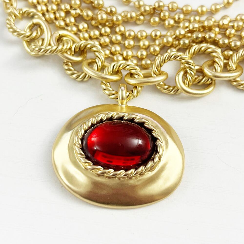 NEW Chico's Art Deco Red Gem Pendant Necklace - Picture 3 of 11